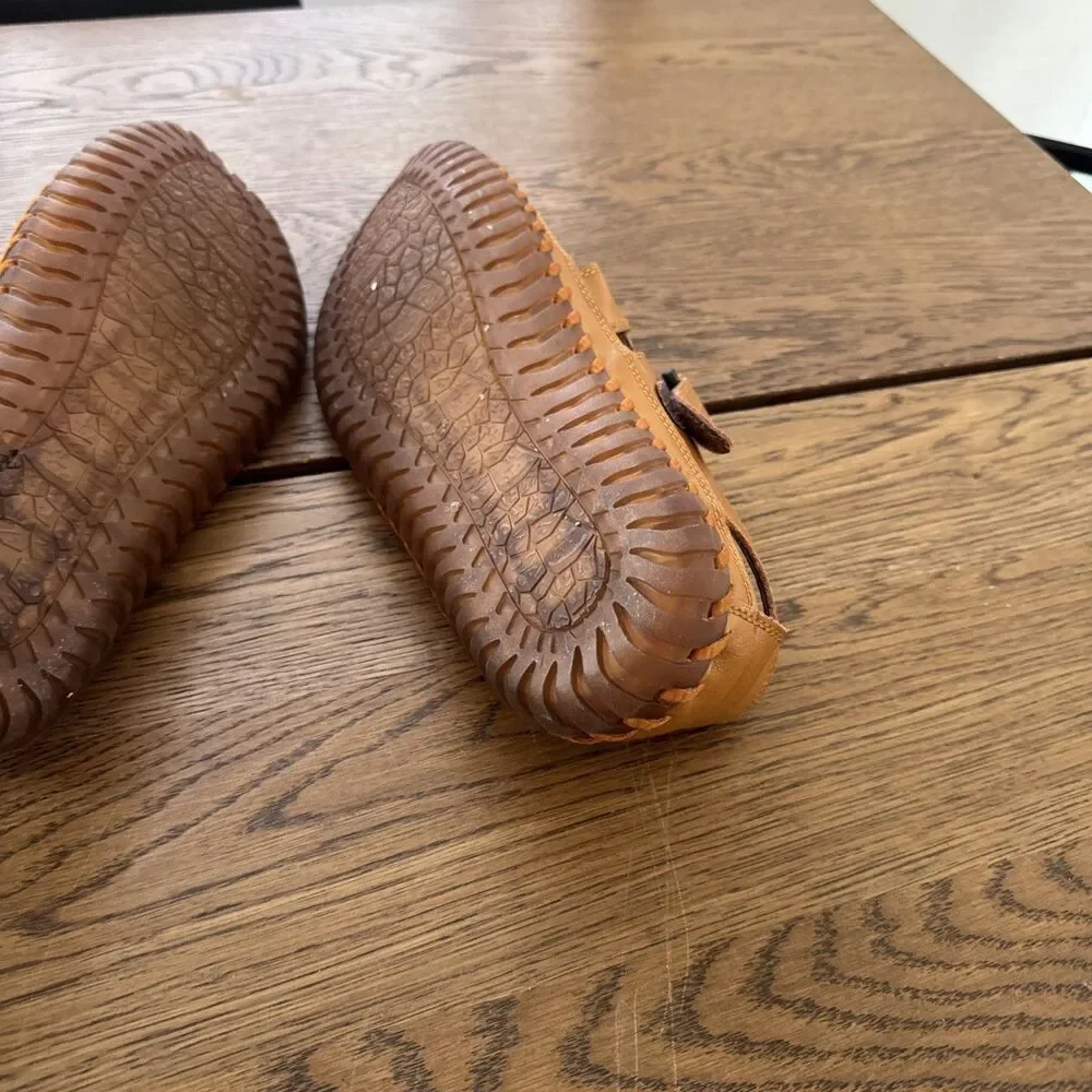 Men’s Tan Leather Closed Toe Fisherman Sandals Basket Weave Comfort Size 11 1/2